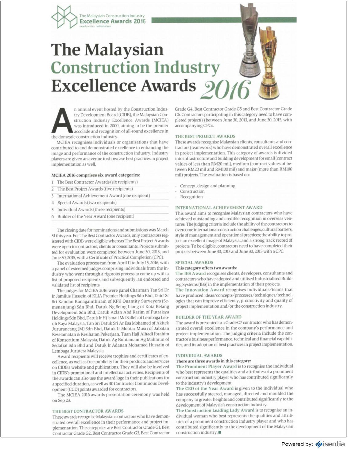 The Malaysian Construction Industry Excellence Awards 2016