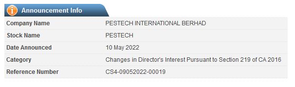 Announcement: Changes in Director's Interest 10052022 - 03