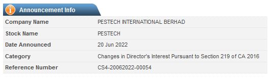 Announcement: Changes in Director's Interest 20062022 - 03