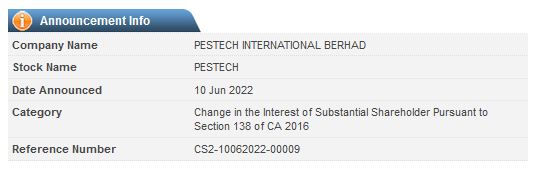 Announcement: Changes in Substantial Shareholder's Interest 10062022 - 03