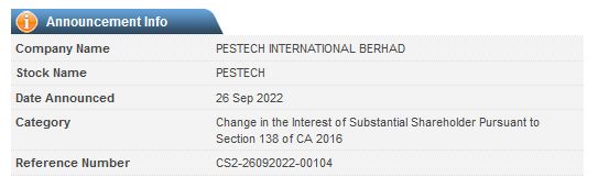 Announcement: Changes in Substantial Shareholder's Interest 26092022 - 03