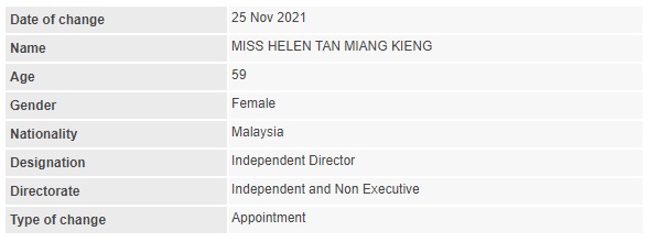 Announcement: Change in Boardroom (Helen Tan) 251121 - 01