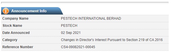 Announcement: Changes in Director's Interest 020921  - 03