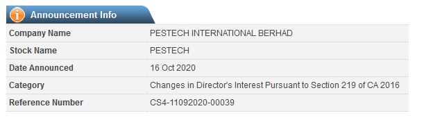 Announcement: Changes in Director's Interest 16102020 - 04