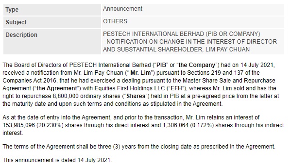 Announcement: Changes in the Interest of Director and Substantial Shareholder LPC 140721 - 01