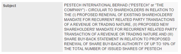 Announcement: Circular to Shareholders in relation to RRPT Mandate and Share Buy Back 271021 - 01