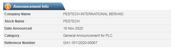 Announcement: PESTECH Cambodia 1st Quarter Report 2021 16112020 - 02