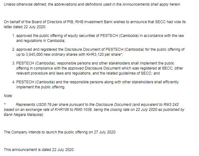 PESTECH Cambodia Listed in CSX-02