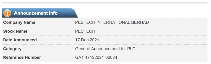 Announcement: PESTECH Cambodia additional announcement on dividend distribution 171221 - 01