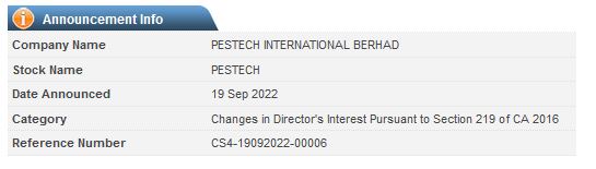 Announcement: Changes in Director's Interest 19092022 - 03
