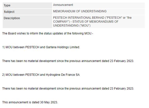 Announcement: Status of MOU 30052023 - 01
